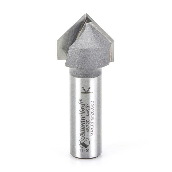 Amana 45720 Carbide Tipped V-Groove 90 Deg x 7/8 Dia x 7/16 x 1/2 Inch Shank