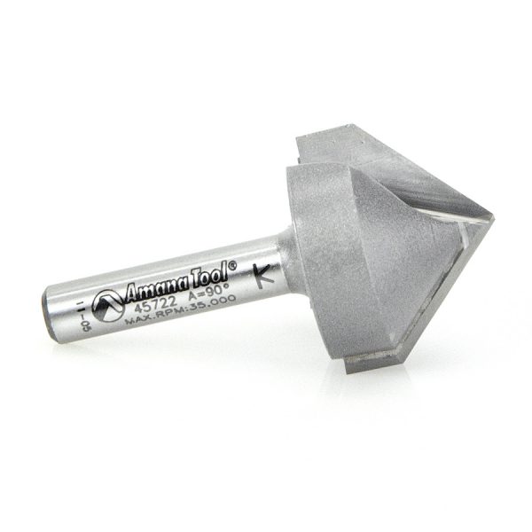 Amana 45722 Carbide Tipped V-Groove 90 Deg x 1 Inch Dia x 1/2 x 1/4 Shank