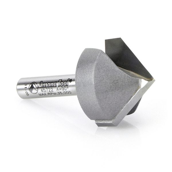 Amana 45722 Carbide Tipped V-Groove 90 Deg x 1 Inch Dia x 1/2 x 1/4 Shank