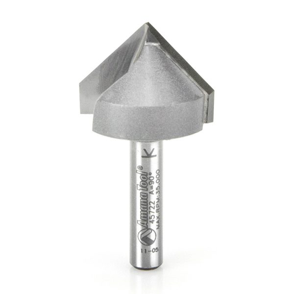 Amana 45722 Carbide Tipped V-Groove 90 Deg x 1 Inch Dia x 1/2 x 1/4 Shank