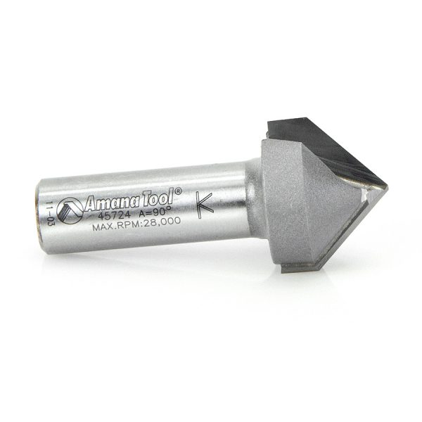 Amana 45724 Carbide Tipped V-Groove 90 Deg x 1 Inch Dia x 1/2 x 1/2 Shank