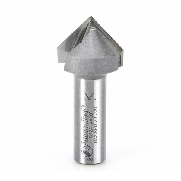 Amana 45724 Carbide Tipped V-Groove 90 Deg x 1 Inch Dia x 1/2 x 1/2 Shank