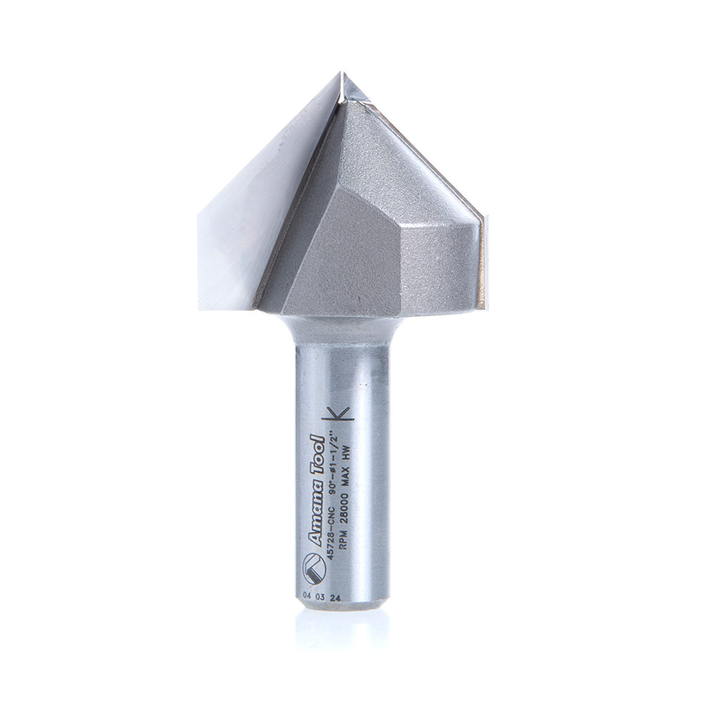 Amana 45728-CNC Carbide Tipped V-Groove 90 Deg x 1-1/2 Dia x 3/4 Inch x 1/2 Shank