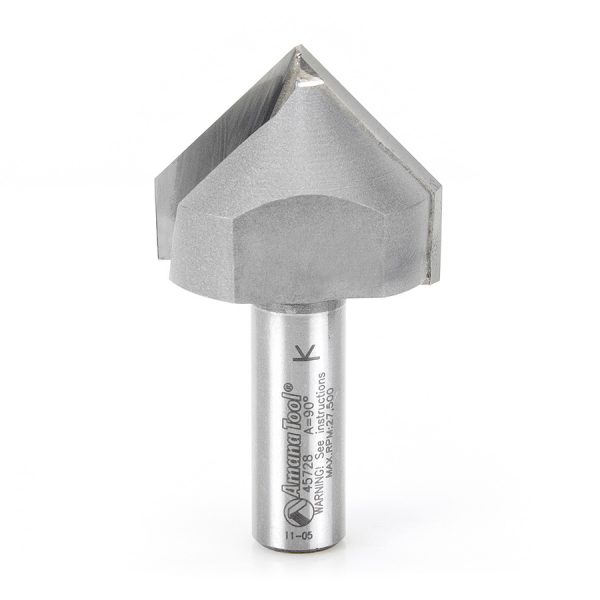 Amana 45728 Carbide Tipped V-Groove 90 Deg x 1-1/2 Dia x 1-1/4 Inch x 1/2 Shank