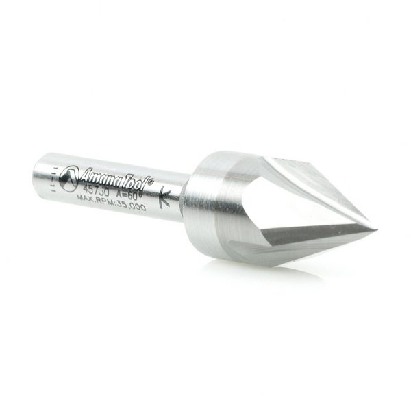 Amana 45730 Solid Carbide Cutting Head Brazed to Steel Shank V-Groove Signmaking & Lettering 60 Deg x 9/16 Dia x 7/16 x 1/4 Inch Shank