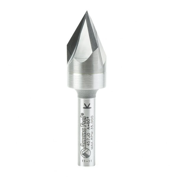 Amana 45730 Solid Carbide Cutting Head Brazed to Steel Shank V-Groove Signmaking & Lettering 60 Deg x 9/16 Dia x 7/16 x 1/4 Inch Shank