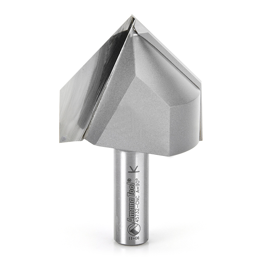 Amana 45732-CNC Carbide Tipped V-Groove 90 Deg x 2 Inch Dia x 1 x 1/2 Shank