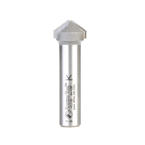 Amana 45735 Carbide Tipped Double Edge Folding V-Groove 108 Deg x 0.090 Inch Tip Width x 15/64 x 3/4 Dia. x 1/2 Inch Shank