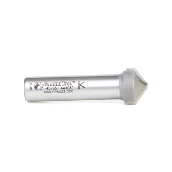 Amana 45735 Carbide Tipped Double Edge Folding V-Groove 108 Deg x 0.090 Inch Tip Width x 15/64 x 3/4 Dia. x 1/2 Inch Shank