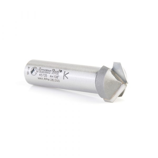 Amana 45735 Carbide Tipped Double Edge Folding V-Groove 108 Deg x 0.090 Inch Tip Width x 15/64 x 3/4 Dia. x 1/2 Inch Shank