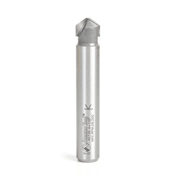 Amana 45736 Carbide Tipped Double Edge Folding V-Groove 108 Deg x 0.090 Inch Tip Width x 5/32 x 1/2 Dia. x 1/2 Inch Shank