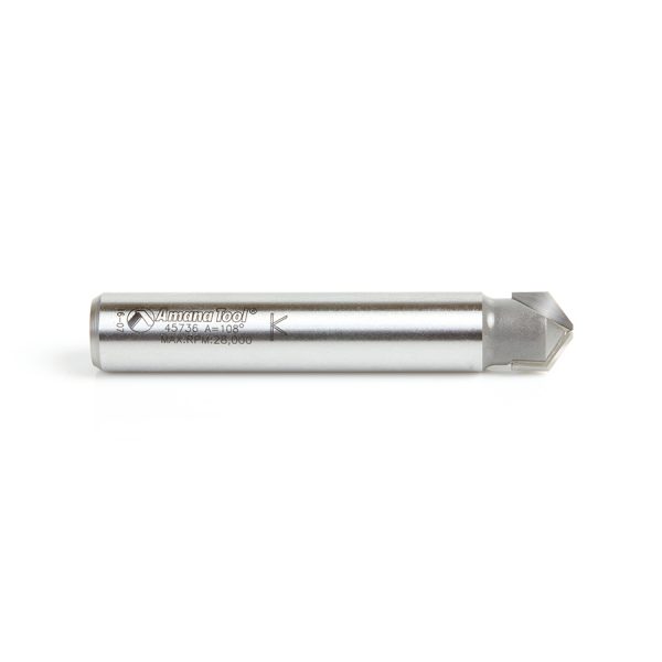 Amana 45736 Carbide Tipped Double Edge Folding V-Groove 108 Deg x 0.090 Inch Tip Width x 5/32 x 1/2 Dia. x 1/2 Inch Shank