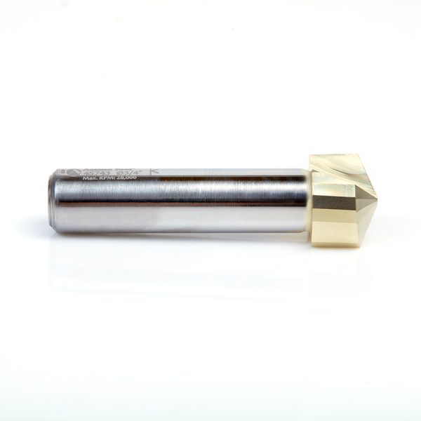 Amana 45743 Carbide V-Groove 135 Deg. Folding for Composite Material Panels Like TCM, CCM, ACM, 0.078 Inch Tip Width x 1/8 x 3/4 Dia. x 1/2 Inch Shank ZrN Coated Router Bit