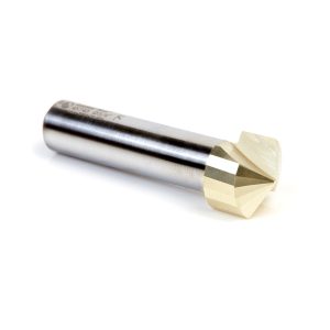 Amana 45743 Carbide V-Groove 135 Deg. Folding for Composite Material Panels Like TCM, CCM, ACM, 0.078 Inch Tip Width x 1/8 x 3/4 Dia. x 1/2 Inch Shank ZrN Coated Router Bit