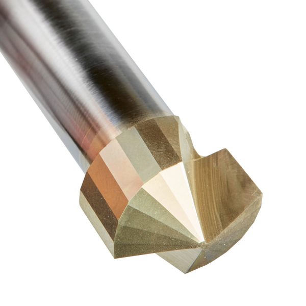 Amana 45743 Carbide V-Groove 135 Deg. Folding for Composite Material Panels Like TCM, CCM, ACM, 0.078 Inch Tip Width x 1/8 x 3/4 Dia. x 1/2 Inch Shank ZrN Coated Router Bit