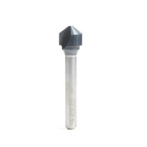 Amana 45749 Carbide V-Groove 108 Deg. Folding for Composite Material Panels Like SCM & TCM 0.090 Inch Tip Width x 5/32 x 1/2 Dia. x 1/4 Inch Shank AlTiN Coated Router Bit