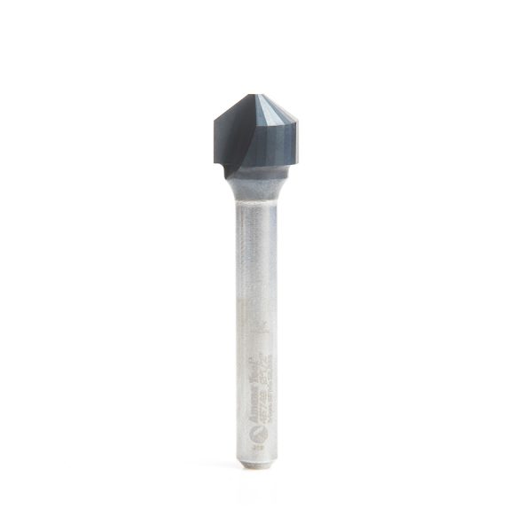 Amana 45749 Carbide V-Groove 108 Deg. Folding for Composite Material Panels Like SCM & TCM 0.090 Inch Tip Width x 5/32 x 1/2 Dia. x 1/4 Inch Shank AlTiN Coated Router Bit