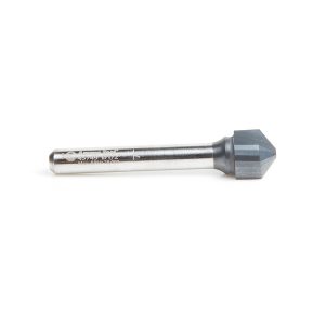 Amana 45749 Carbide V-Groove 108 Deg. Folding for Composite Material Panels Like SCM & TCM 0.090 Inch Tip Width x 5/32 x 1/2 Dia. x 1/4 Inch Shank AlTiN Coated Router Bit