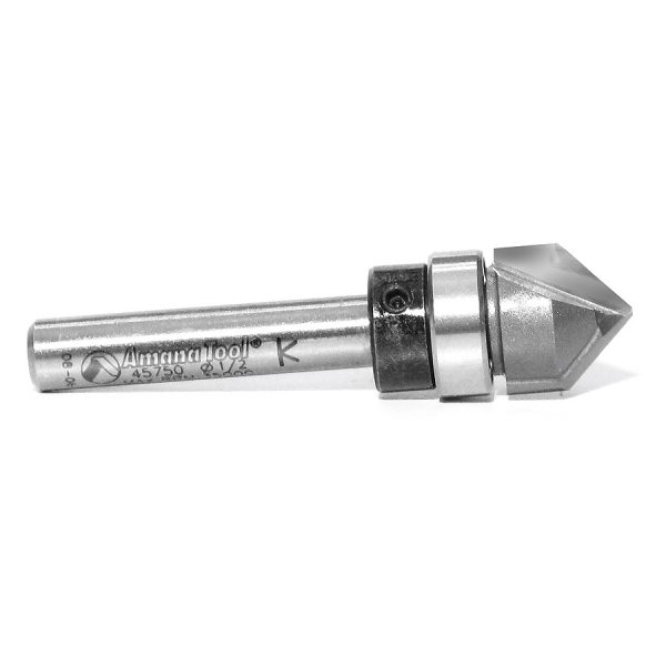 Amana 45750 Carbide Tipped V-Groove 90 Deg x 1/2 Dia x 1/4 x 1/4 Inch Shank with Upper BB