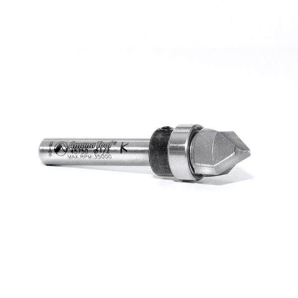 Amana 45750 Carbide Tipped V-Groove 90 Deg x 1/2 Dia x 1/4 x 1/4 Inch Shank with Upper BB