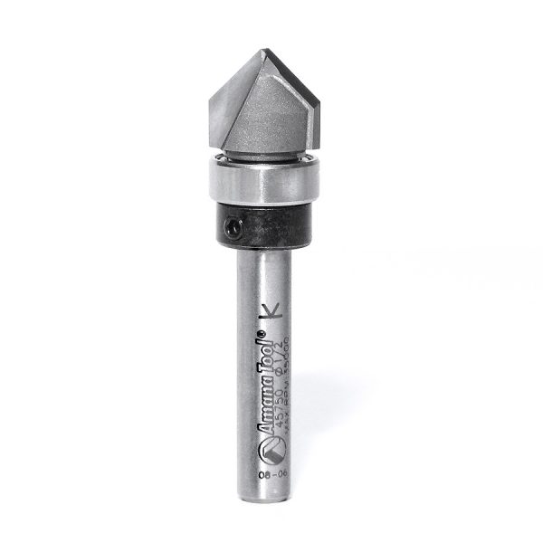 Amana 45750 Carbide Tipped V-Groove 90 Deg x 1/2 Dia x 1/4 x 1/4 Inch Shank with Upper BB