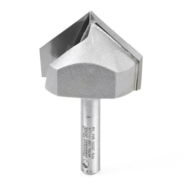 Amana 45752 Carbide Tipped V-Groove 100 Deg x 1-1/4 Dia x 17/32 x 1/4 Inch Shank