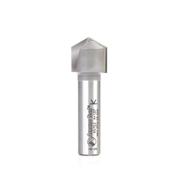 Amana 45753 Carbide Tipped V-Groove 120 Deg x 19.5mm (49/64) Dia x 5mm (13/64) x 12.7mm (1/2) Shank