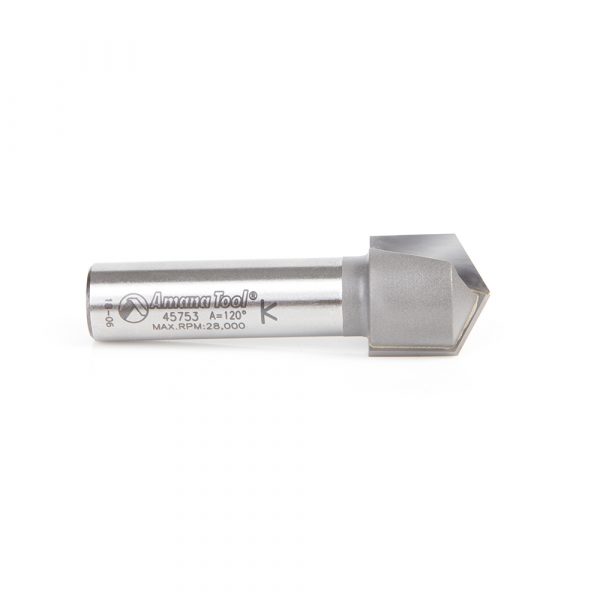 Amana 45753 Carbide Tipped V-Groove 120 Deg x 19.5mm (49/64) Dia x 5mm (13/64) x 12.7mm (1/2) Shank