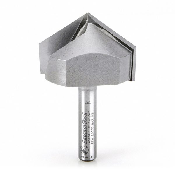 Amana 45754 Carbide Tipped V-Groove 110 Deg x 1-1/4 Dia x 7/16 x 1/4 Inch Shank
