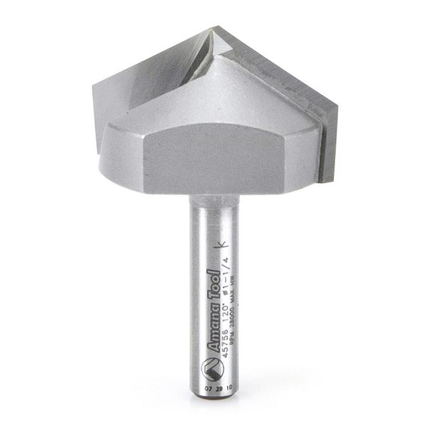 Amana 45756 Carbide Tipped V-Groove 120 Deg x 1-1/4 Dia x 23/64 x 1/4 Inch Shank