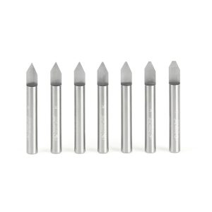 Amana 45769 7-Piece Solid Carbide 60 Deg Engraving 1/4 Inch Shank x 2 Inch Long Router Bit Set