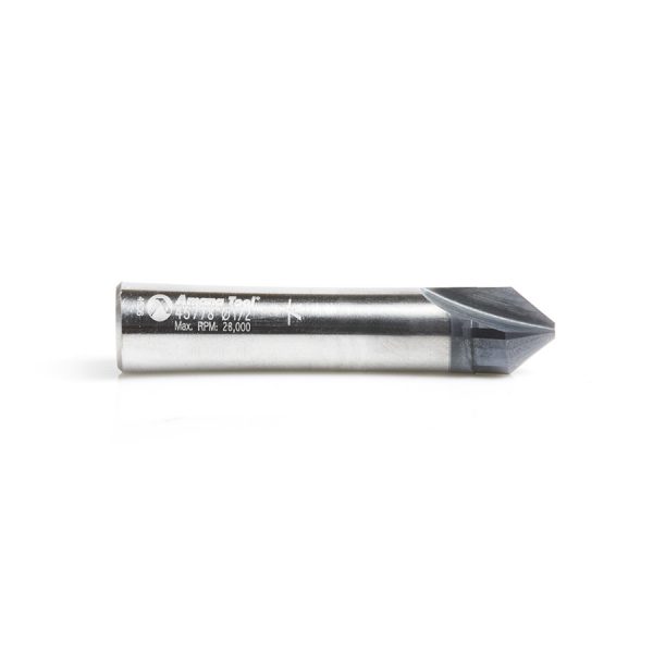 Amana 45778 Carbide V-Groove 90 Deg. Folding for Composite Material Panels Like SCM & TCM 0.090 Inch Tip Width x 13/64 x 1/2 Dia. x 1/2 Inch Shank AlTiN Coated Router Bit