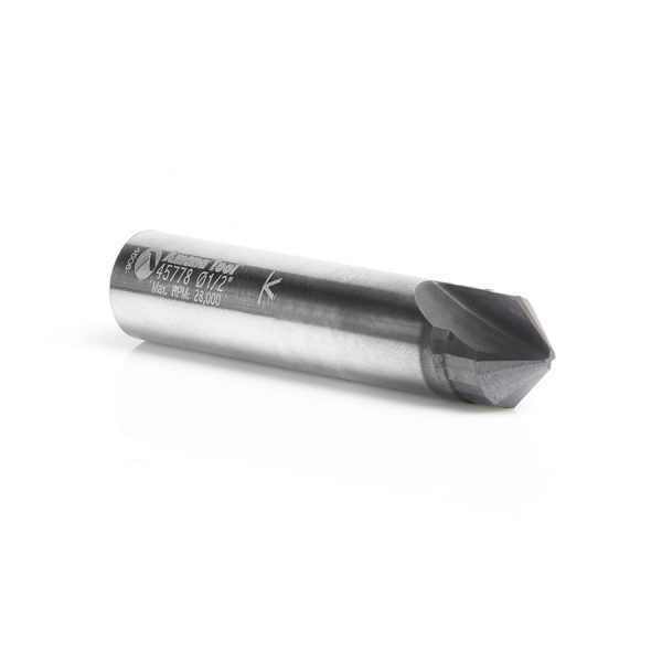 Amana 45778 Carbide V-Groove 90 Deg. Folding for Composite Material Panels Like SCM & TCM 0.090 Inch Tip Width x 13/64 x 1/2 Dia. x 1/2 Inch Shank AlTiN Coated Router Bit