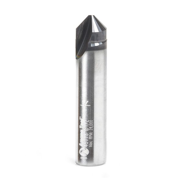 Amana 45778 Carbide V-Groove 90 Deg. Folding for Composite Material Panels Like SCM & TCM 0.090 Inch Tip Width x 13/64 x 1/2 Dia. x 1/2 Inch Shank AlTiN Coated Router Bit
