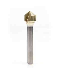 Amana 45781 Carbide V-Groove 108 Deg. Folding for Composite Material Panels Like TCM, CCM, ACM, 0.090 Inch Tip Width x 5/32 x 1/2 Dia. x 1/4 Inch Shank ZrN Coated Router Bit