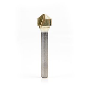 Amana 45781 Carbide V-Groove 108 Deg. Folding for Composite Material Panels Like TCM, CCM, ACM, 0.090 Inch Tip Width x 5/32 x 1/2 Dia. x 1/4 Inch Shank ZrN Coated Router Bit