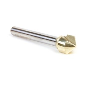 Amana 45781 Carbide V-Groove 108 Deg. Folding for Composite Material Panels Like TCM, CCM, ACM, 0.090 Inch Tip Width x 5/32 x 1/2 Dia. x 1/4 Inch Shank ZrN Coated Router Bit