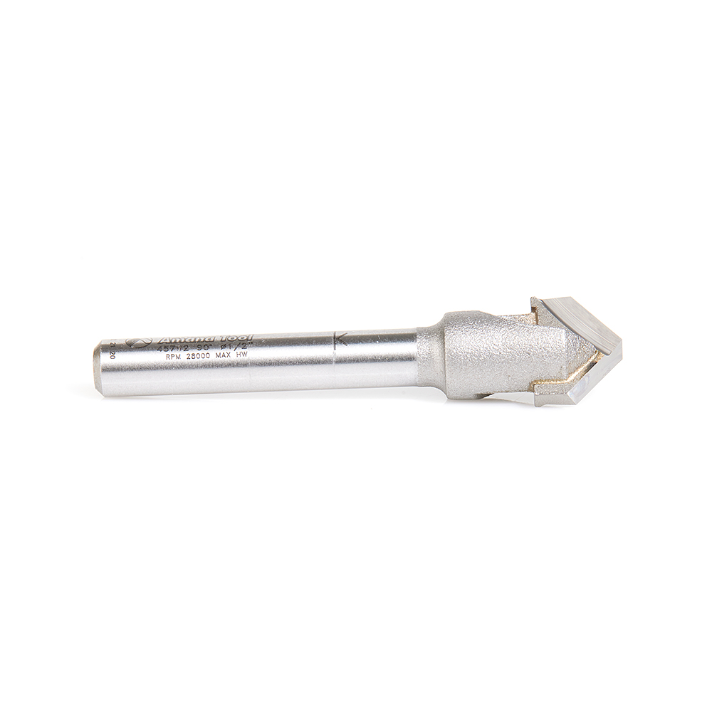 Amana 45792 Carbide Tipped Double Edge Folding V-Groove 90 Deg x 0.090 Inch Tip Width x 1/2 Dia x 13/64 x 1/4 Inch Shank