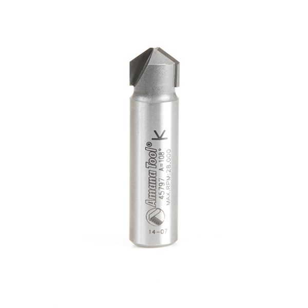 Amana 45797 Carbide Tipped Double Edge Folding V-Groove 108 Deg x 0.090 Inch Tip Width x 5/32 x 1/2 Dia. x 1/2 Inch Shank
