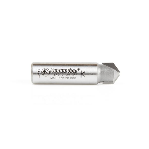 Amana 45797 Carbide Tipped Double Edge Folding V-Groove 108 Deg x 0.090 Inch Tip Width x 5/32 x 1/2 Dia. x 1/2 Inch Shank