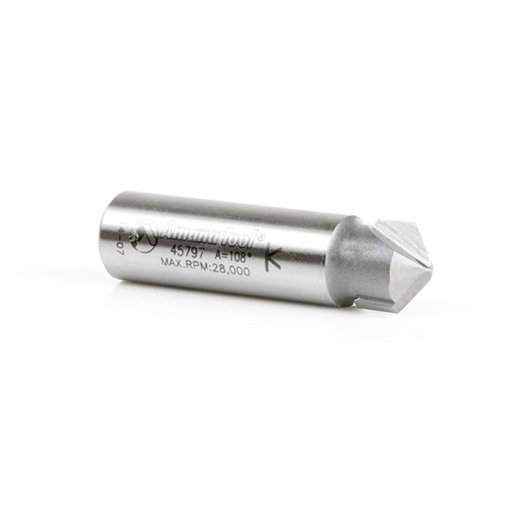 Amana 45797 Carbide Tipped Double Edge Folding V-Groove 108 Deg x 0.090 Inch Tip Width x 5/32 x 1/2 Dia. x 1/2 Inch Shank
