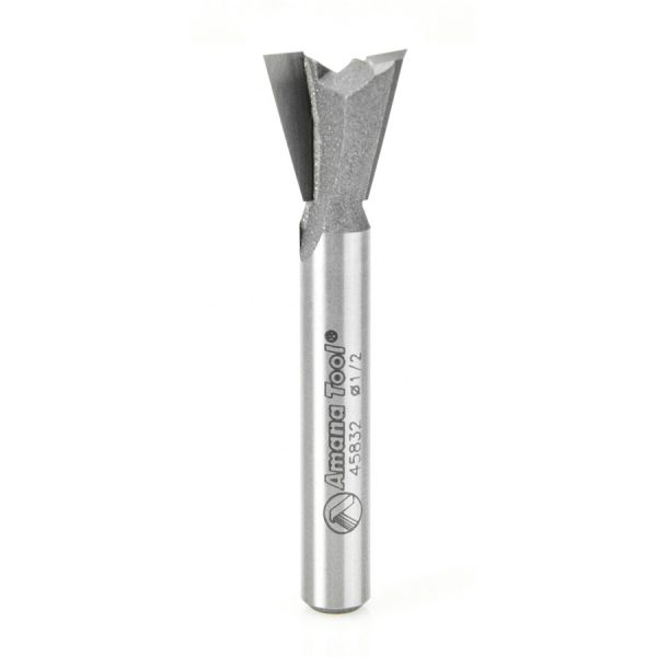 Amana 45832 Carbide Tipped Dovetail 14 Deg x 1/2 Dia x 1/2 x 1/4 Inch Shank for Omnijig & Incra