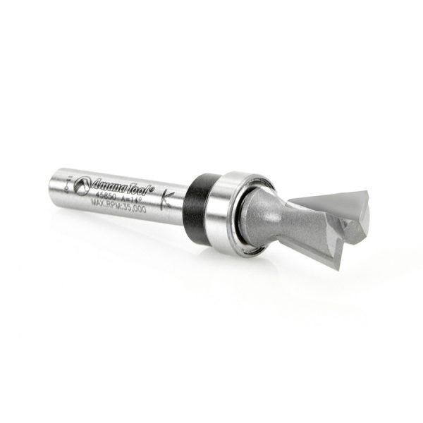 Amana 45850 Carbide Tipped Dovetail 14 Deg x 1/2 Dia x 1/2 x 1/4 Inch Shank with Upper BB