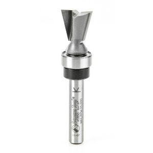 Amana 45850 Carbide Tipped Dovetail 14 Deg x 1/2 Dia x 1/2 x 1/4 Inch Shank with Upper BB