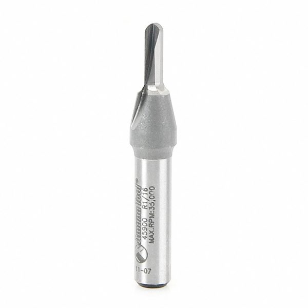 Amana 45900 Solid Carbide (Brazed To Steel Shank) Core Box 1/16 Radius x 1/8 Dia x 3/8 x 1/4 Inch Shank
