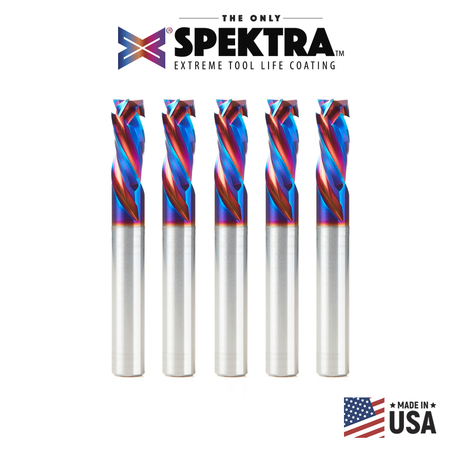 Amana 46011-K-5 5 Pack CNC Solid Carbide Spektra, Extreme Tool Life Coated Compression Spiral 3 Flute x 3/8 Dia x 7/8 x 3/8 Shank