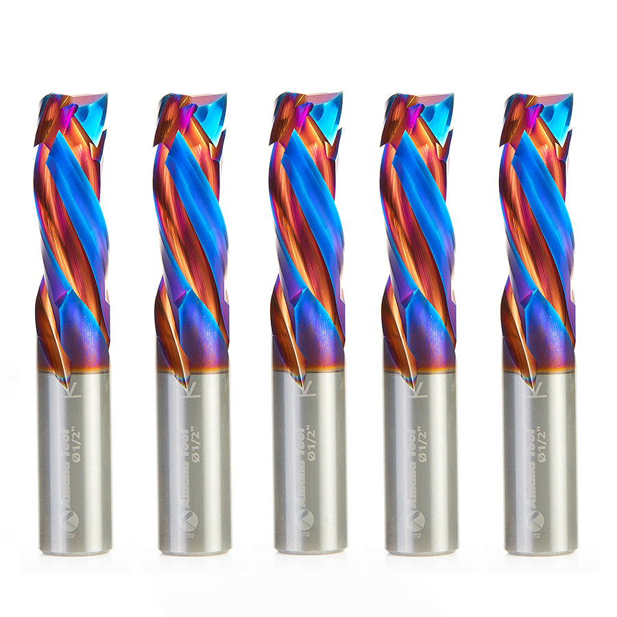 Amana 46012-K-5 5 Pack CNC Solid Carbide Spektra, Extreme Tool Life Coated Compression Spiral 1/2 Dia x 1-1/4 x 1/2 Inch Shank