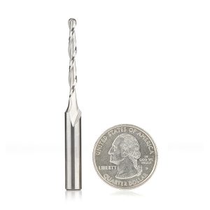 Amana 46030 Solid Carbide CNC Foam Cutting Up-Cut Ball End Spiral 1/8 Dia x 1-1/8 x 1/4 Shank x 2-1/2 Inch Long Router Bit