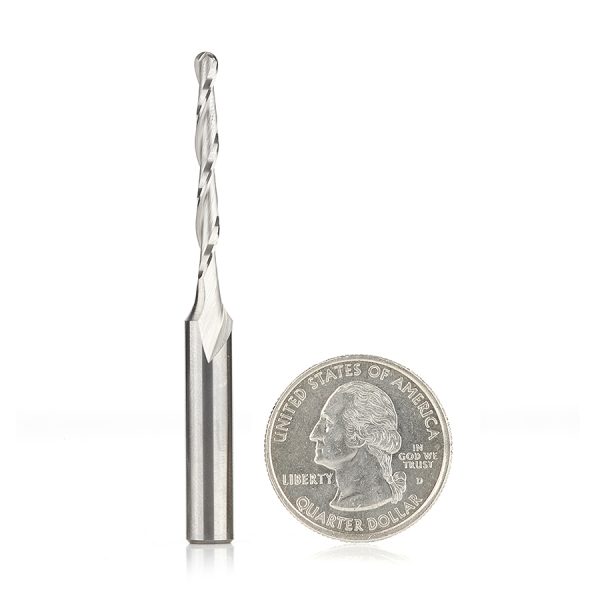 Amana 46030 Solid Carbide CNC Foam Cutting Up-Cut Ball End Spiral 1/8 Dia x 1-1/8 x 1/4 Shank x 2-1/2 Inch Long Router Bit