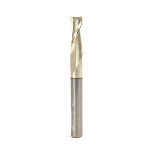 Amana 46043 Solid Carbide Up-Cut Spiral 1/4 Dia x 3/4 x 1/4 Shank x 2-1/2 Inch Long Composite, Fiberglass & Phenolic Cutting ZrN Coated Router Bit